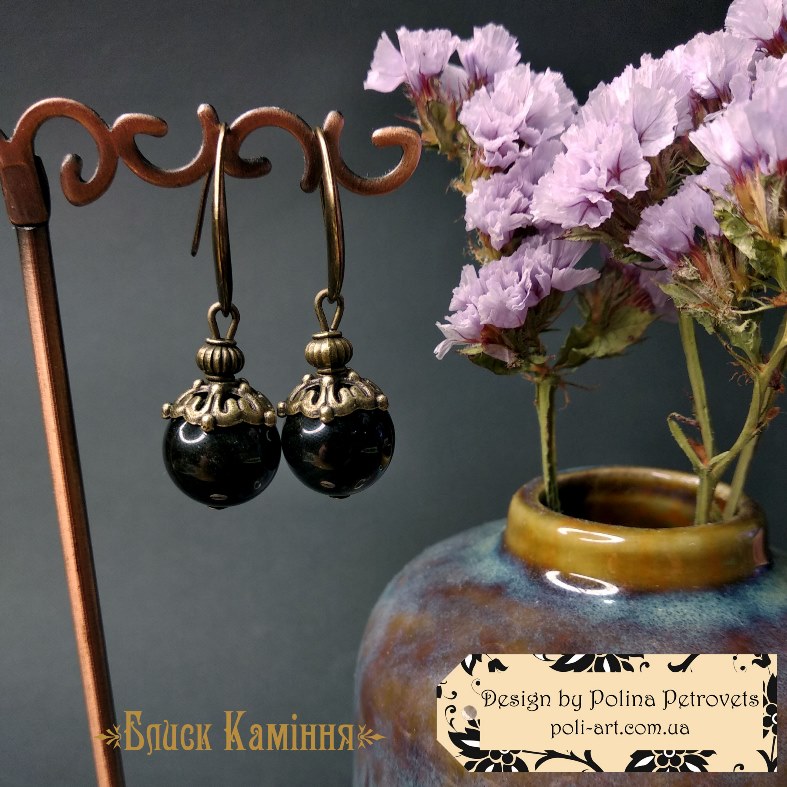 Сережки з  золотистим обсидіаном "Блиск Каміння"