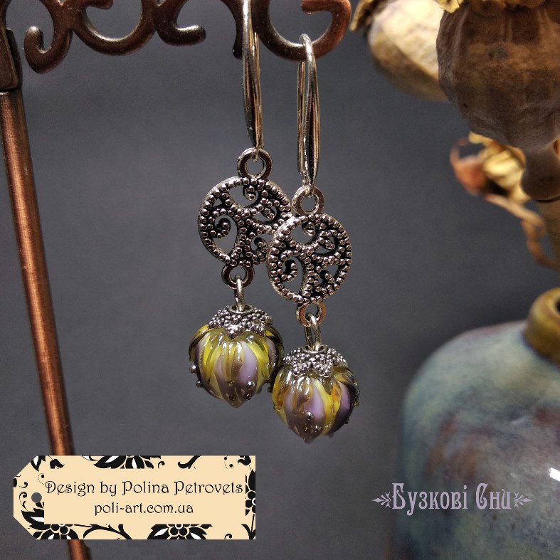 Сережки з лемпворком "Бузкові Сни"