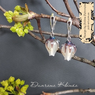 Сережки з муранського скла ручної роботи "Димчата квітка"