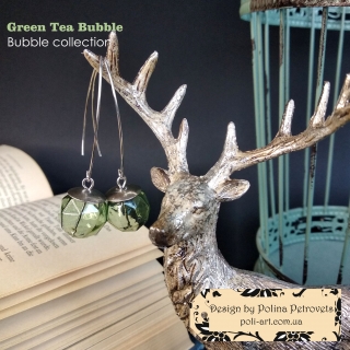 Сережки з скла ручної роботи "Бульбашка "Зелений чай"