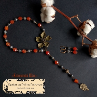Комплект намисто і сережки з сердоліку та лабрадору "Квітковий Шик"