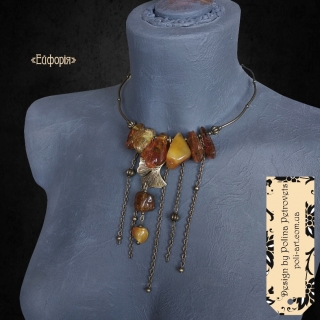 Комплект намисто і сережки з бурштином "Ейфорія"
