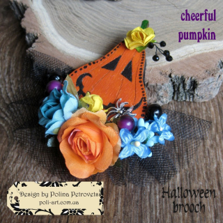 Брошь Тыква с цветами "Cheerful Pumpkin"